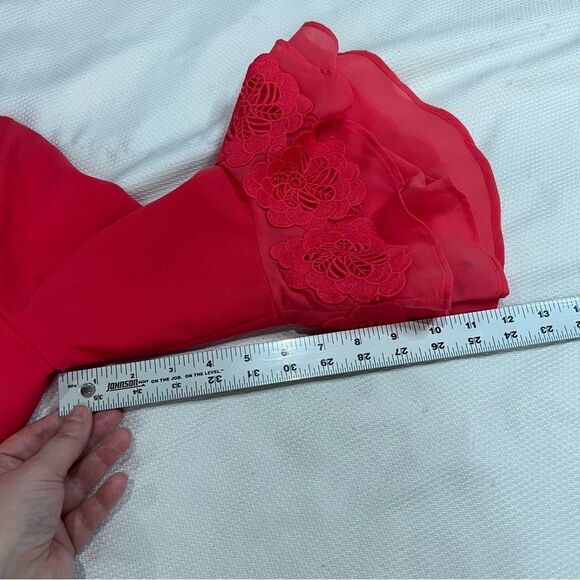 Calvin Klein Pink Chiffon-Cuff Floral Appliqué Long Bell-Sleeve Dress - Picture 7 of 9